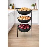 Kitchen Line Nova 3 Katlı Metal Sebzelik – Patates & Soğan Düzenleyici (Siyah)