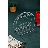 Kitchen Line Premium Gümüş Metal Fincan Askılığı ve Tabaklık Standı 6 Fincan Kapasiteli Kahve Köşesi Organizeri