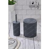 Kitchen Line Yuvarlak Çöp Kovası & Yuvarlak Tuvalet Fırçası Seti İkili Banyo Seti Koyu Gri