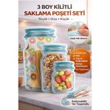 Kitchen Live 3 Boy Kavanoz Görünümlü Donut Desenli Kilitli Saklama Kabı Bakliyat Kabı/ 150ml - 500ml - 620ml