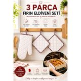 Kitchen Live 3 Parça Fırın Eldiveni Seti Isıya Dayanıklı Eldiven Ve 2 Adet Fırın Tutacağı Premium Isı Geçirmez Mutfak Eldiveni