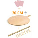 Kitchen Mania 30 Cm Ahşap Bazlama Tahtası-kesme Tahtası-pizza Sunum-hamur Açma-oklava Hediyeli