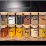 Kitchen Pembelia 12'li Bambu Kapaklı Vakumlu Cam 180ML Baharatlık Seti Etiketli Baharat Takımı - Şeffaf - 180 ml