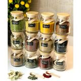 Kitchen Pembelia 12'li Etiketli Kaşıklı 300ML Bambu Kapaklı Cam Baharatlık Saklama Seti - Şeffaf - 300 ml