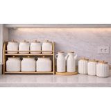 Kitchen Pembelia 13 Parça Porselen Bambu Standlı 2li Yıldız Yağdanlık,3’lü Kavanoz,7li Standlı Baharatlık Takım