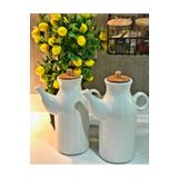 Kitchen Pembelia 2 Adet Bambu Kapaklı Porselen 1000 ml Yağdanlık