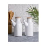 Kitchen Pembelia 2li 1000 ml Beyaz Porselen Yağlık Kapakları Vakumlu Yağdanlık Set