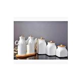 Kitchen Pembelia 2’li Set 6 Parça Bambu Standlı Papatya Porselen 1000ml Yağdanlık Ve 3’lu Kavanoz Saklama Seti