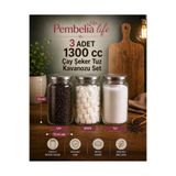 Kitchen Pembelia 3 Adet 1300cc Metal Vakum Kapaklı Cam Çay Şeker Tuz Saklama Kavanoz Seti
