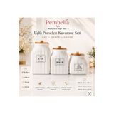 Kitchen Pembelia 3 Boy Bambu Kapaklı Porselen Çay Şeker Türk Kahve Kavanoz Saklama Seti