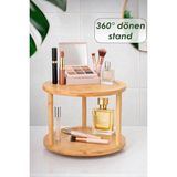 Kitchen Pembelia 360 Döner Standlı Bambu Sunumluk Makyaj Parfüm Organizer 2 Katlı Baharat Düzenleyici Stand