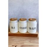 Kitchen Pembelia 3’lü Kaşıklı Bambu Kapaklı 800 ml Cam Çay/şeker/kahve Kavanoz Seti Tea Coffee Sugar Kavanozu