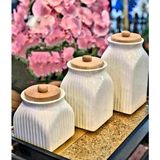 Kitchen Pembelia 3'lü Lüx Çay Şeker Tuz Saklama Kavanoz Seti - 100 Adet - 1000 ml - Beyaz