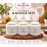 Kitchen Pembelia 3’lü Porselen 1000 ml Bakliyat Baharat Çay Şeker Tuz Saklama Kavanozu Kavanoz Takımı