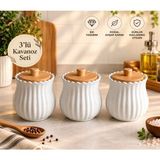 Kitchen Pembelia 3’lü Porselen Baharat Çay Şeker Tuz Kahve Kavanoz Seti Baharatlık Seti Saklama Kabı