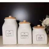 Kitchen Pembelia 3'lu Porselen Çay Şeker Kahve Kavanoz Saklama SETI1000ML,750ML,500ML - 500 ml - Beyaz