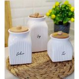 Kitchen Pembelia 3'lu Porselen Çay Şeker Tuz Saklama Kavanoz Seti 1000ML,750ML,500ML - 500 ml - Beyaz