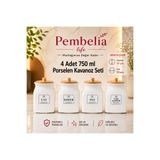 Kitchen Pembelia 4’lü Bambu 750 ml Kapaklı Porselen Çay Şeker Türk Kahve Tuz Saklama Kavanoz Seti Bakliyat Kavanoz
