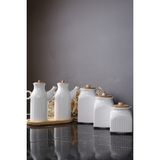 Kitchen Pembelia 6 Parça Ahşap Standlı Porselen Papatya Yağlık 3'lu Kavanoz Set(Çeyizlik Set) - Beyaz - 1000 ml