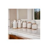 Kitchen Pembelia 6 Parça Bambu Standlı 2’li 1000 ml Yağdanlık Ve 3’lü Porselen Çay Şeker Tuz Kahve Kavanoz Seti