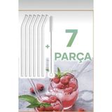 Kitchen Pembelia 6 Parça Şeffaf Cam Eğimli Pipet ve Temizleme Fırçası Renkli Kokteyl Sunum İçin