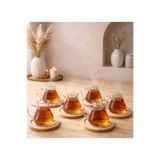 Kitchen Pembelia 6’lı Bambu Tabaklı Çay Bardağı Takımı Bambu Çay Tabaklı Çay Bardak Fincan Seti