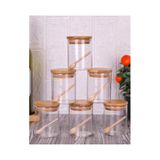 Kitchen Pembelia 6’lı Kaşıklı Bambu Kapaklı Borosilikat Cam 250 ml Baharatlık Seti Baharatlık Takımı