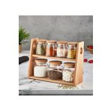 Kitchen Pembelia 8 Parça Bambu Standlı Cam Baharatlık Seti Baharat Saklama Kabı Baharatlık Cam Kavanoz Takım