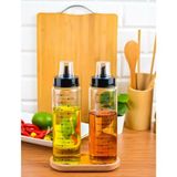 Kitchen Pembelia Ahşap Standlı 2 Adet 500 ml Damlatmaz Yağdanlık&yağlık Set - Şeffaf