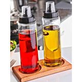 Kitchen Pembelia Ahşap Standlı 500ML Damlatmaz Yağdanlık Yağlık Set_3'lu Yağdanlık Set - 500 ml - Şeffaf