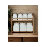 Kitchen Pembelia Ahşap Standlı 7’li Porselen Baharat Saklama Kavanoz Seti Baharatlık Takımı