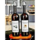 Kitchen Pembelia Ahşap Standlı Etiketli 2'li Amber Yağdanlık Set - 750 ml - Şeffaf