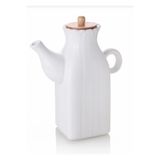 Kitchen Pembelia Bambu Kapaklı Beyaz Porselen Yağdanlık 1000 ml Kare Papatya Model