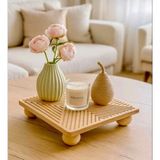 Kitchen Pembelia Bambu Kare Top Ayaklı Sunum Standı Makyaj,parfüm,yağdanlık,kavanoz Standı Sunumluk 25X25 cm - 1