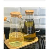 Kitchen Pembelia Bambu Standlı 2'li 900ML Borosilikat Cam 900ML Yağlık 3'lu Yağdanlık Set