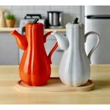 Kitchen Pembelia Bambu Standlı 2’li Porselen Bal Kabak Model Yağdanlık Seti Ayçiçek Yağı Zeytin Yağı Şişesi
