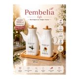 Kitchen Pembelia Bambu Standlı 2’li Porselen Etiketli Kare Yağdanlık Yağlık Set