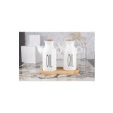 Kitchen Pembelia Bambu Standlı 2’li Porselen Herbiri 1000 ml Yağdanlık Set 3’lü Yağdanlık Takım