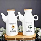 Kitchen Pembelia Bambu Standlı 2'LI1000ML Etiketli Yağdanlık Yağlık Set