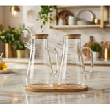 Kitchen Pembelia Bambu Standlı Altlıklı 2’li 900 ml Yağdanlık Takımı Ayçiçek Zeytinyağ Yağlık Set