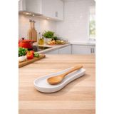 Kitchen Pembelia Beyaz Seramik Kirli Kaşık Altlığı Kepçe Tahta Kaşık Altlığı Kaşıklık