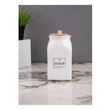 Kitchen Pembelia Porselen 1000 ml Şeker Kavanozu Bambu Vakumlu Kapaklı