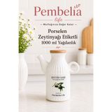 Kitchen Pembelia Zeytinyağ Etiketli Çizgili Porselen 1000ml Yağlık Yağdanlık Papatya Model