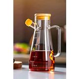 Kitchen Queen Home Bambu Kapaklı Cam Yağdanlık Vakumlu Borosilikat Cam Sirkelik Zeytinyağı Şişesi Yağlık 900 ml.