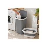 kitchen soft 2’li Çamaşır Sepeti Seti 45 Lt Kapaklı + 27 Lt Katlanabilir Çamaşır Sepeti Gri Beyaz