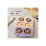 kitchen soft 6’lı Silikon Donut Kek Kalıbı – 6 Hazneli, Farklı Desenli Mini Kek Kalıbı, Muffin 27x17x4 cm