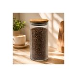 kitchen soft Akasya Kapaklı Çizgili Cam Kavanoz Yaklaşık 650 ml Büyük Boy Kahve Çay Bakliyat Saklama Kabı 19x8 cm