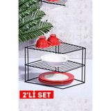 Kitchen Store 2 Adet 3 Katlı Tabaklık Siyah Dolap Içi Tabak Mutfak ve Tezgah Düzenleyici Raf Mutfak Rafı