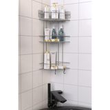 Kitchen Store Yapışkanlı & 2 Lif Kancalı Banyo Düzenleyici – Metal Şampuanlık Duş Rafı | Modern Köşe krom