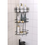Kitchen Store Yapışkanlı & 2 Lif Kancalı Banyo Düzenleyici – Metal Şampuanlık Duş Rafı | Modern Köşe Organizasyonu